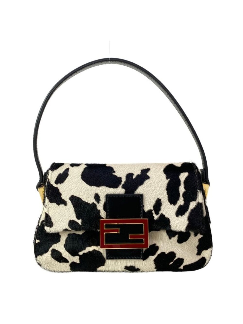 Fendi Shoulder Bag Mamma Bucket White Black Leather